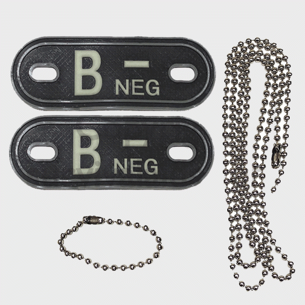 Пач с верижка 3D Dog tag Кръвна група B -