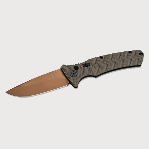 Автоматичен Нож Böker Plus BHQ Strike Droppoint D2 Aluminium Desert Warrior