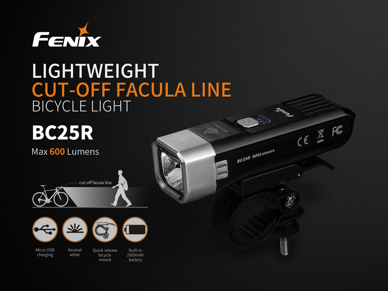 Bike headlight Fenix BC25R USB RECHARGEABLE 600 Lumens