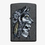 Gasoline lighter Zippo Wolf Skull Feather Design