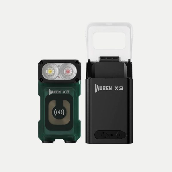 Заряден фенер Wuben X3 Owl EDC Flashlight Green + Charging Box Black