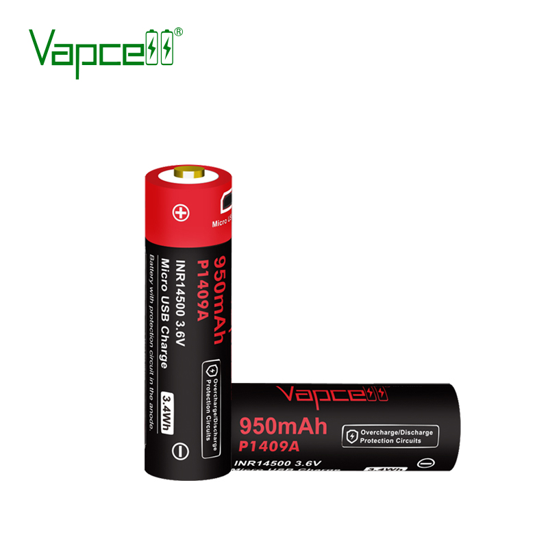 Charging battery Vapcell P1409A 14500 950mAh protection and MICRO USB