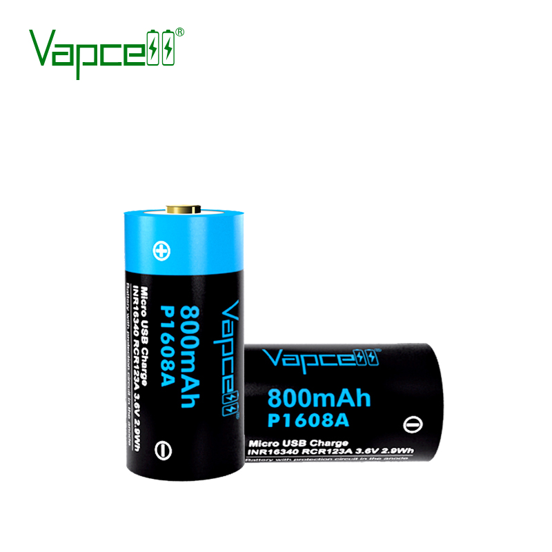 Battery charger VAPCELL P1608A 16340 800mAh protection and MICRO USB