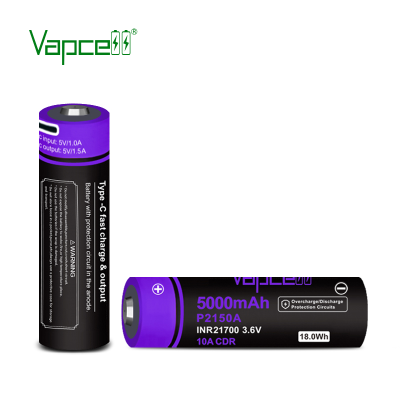 Charging battery VAPCELL P2150A 21700 5000mAh protection and USB-C