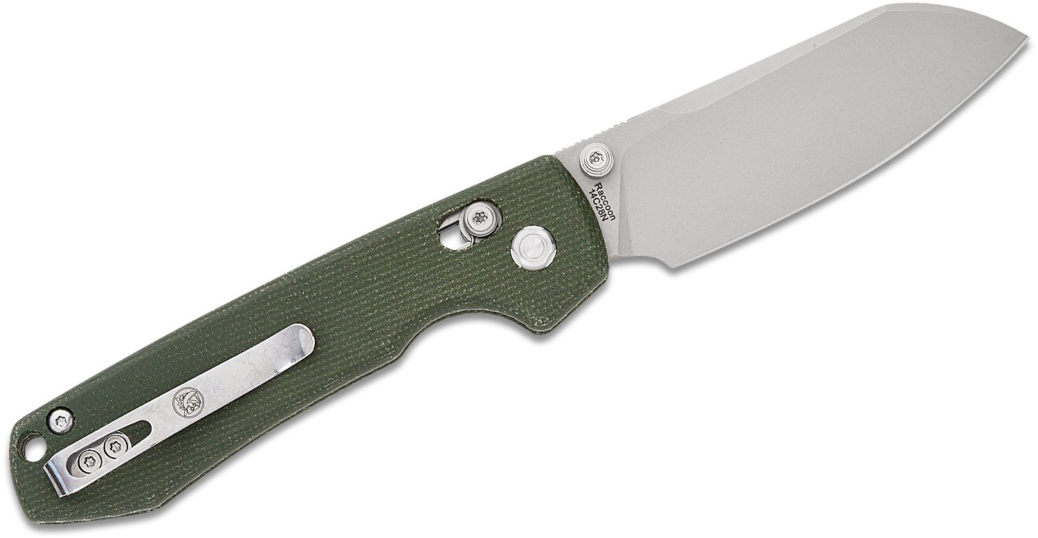 Vosteed Raccoon Crossbar Lock Knife 14C28N Cleaver Blade Micarta Green 2