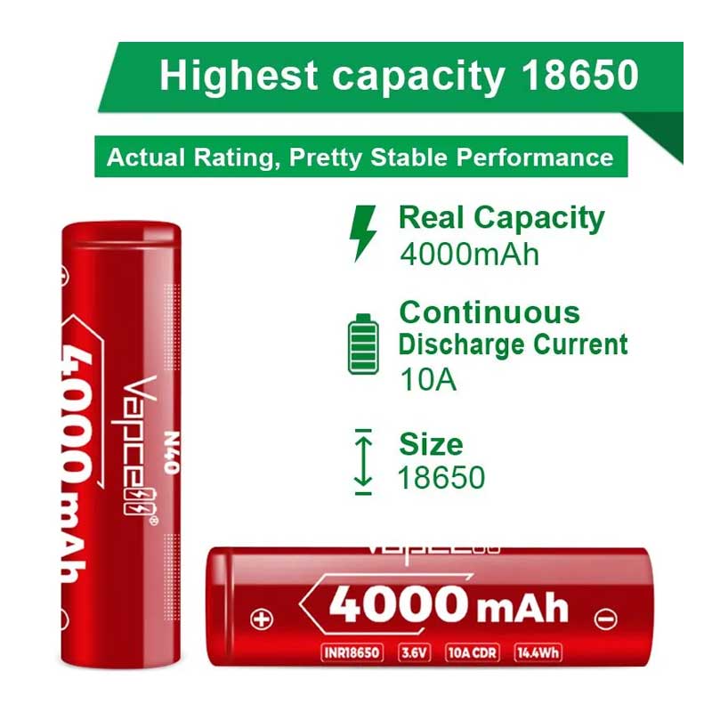 Зарядна батерия Vapcell 18650 N40 4000mAh 10A