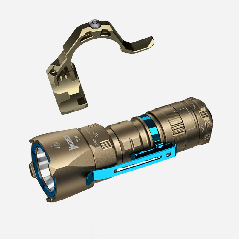 Charged tactical flashlight Wuben T4 Portable 850 lumens Desert Tan+Tactical Ring