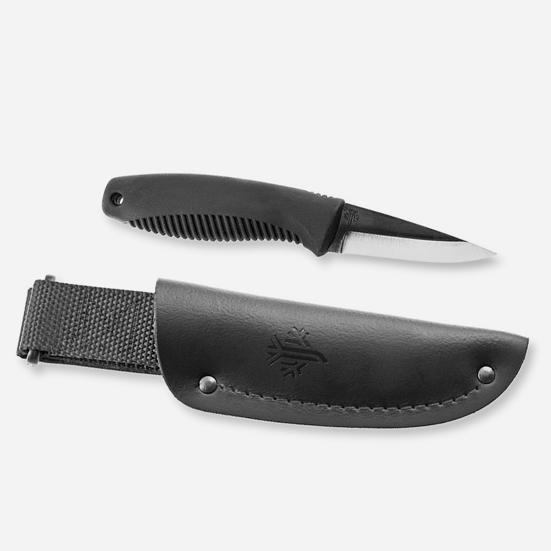 Нож Peltonen Knives Pikkusissi M23 puukko, 80CrV2 TPE Черен Кожена кания