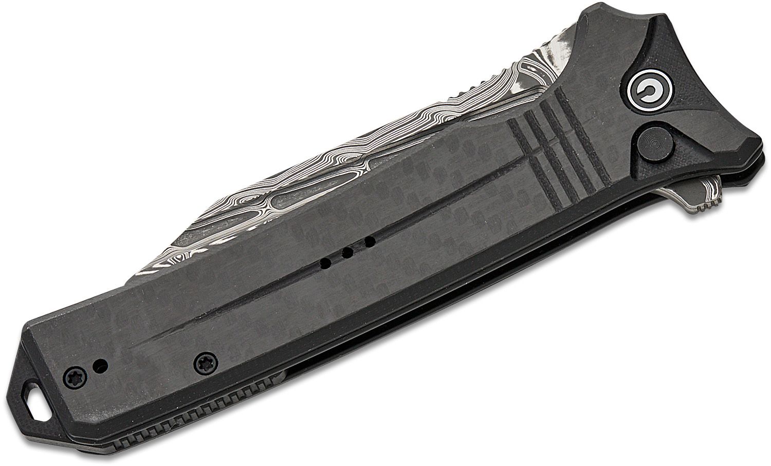 CIVIVI Neurohaptic Flipper & Button Lock Knife Carbon Fiber & G10 Handle Damascus 2