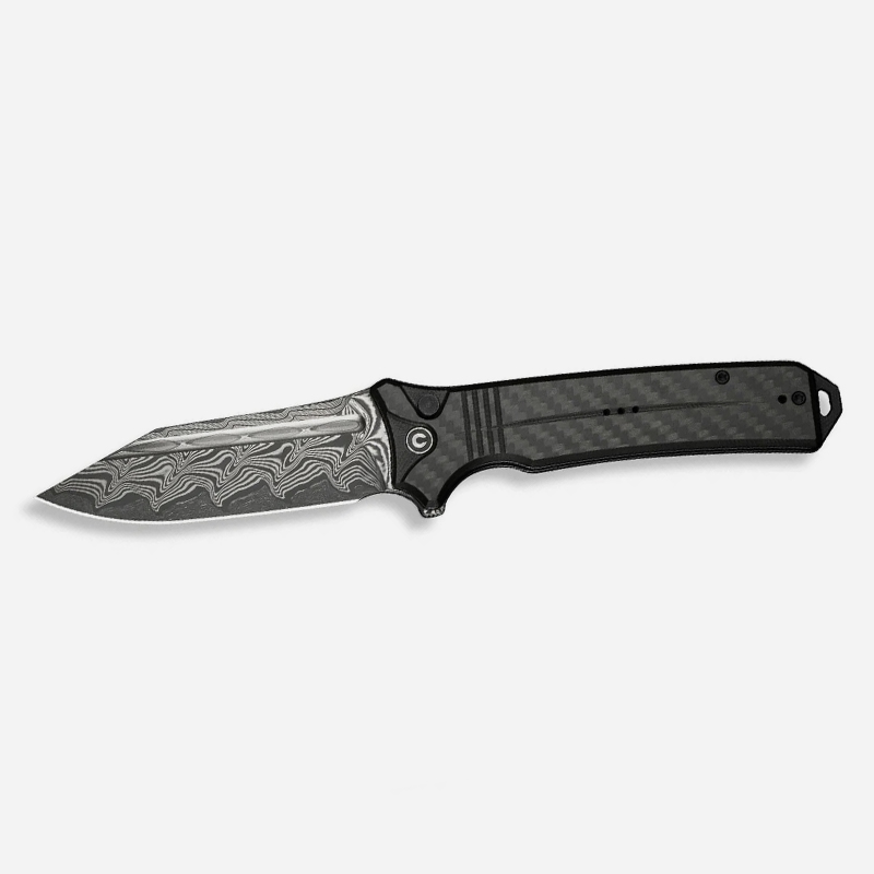 CIVIVI Neurohaptic Flipper & Button Lock Knife Carbon Fiber & G10 Handle Damascus