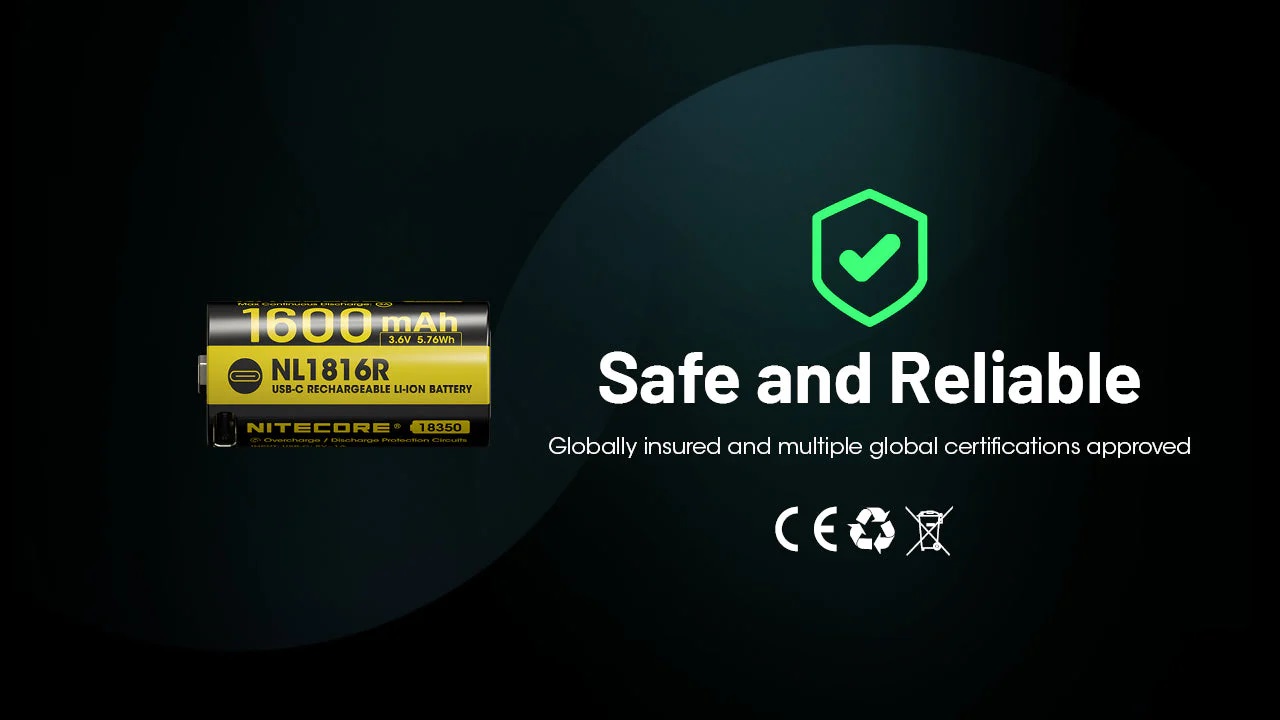 Акумулаторна Li-ion 18350 батерия с USB-C порт Nitecore NL1816R 19