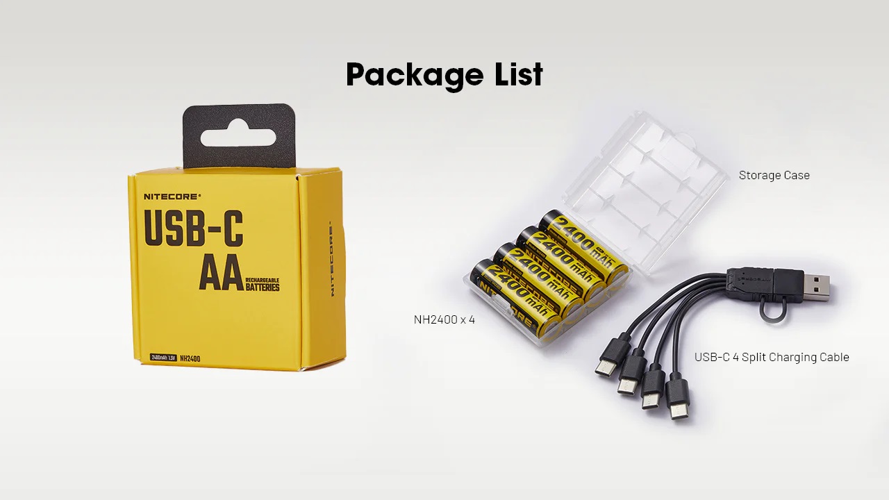 Комплект Li-ion AA батерии с USB-C порт Nitecore NH2400 20