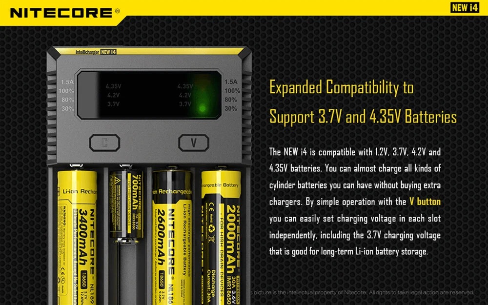 Зарядно Nitecore NEW i4 за четири батерии 14