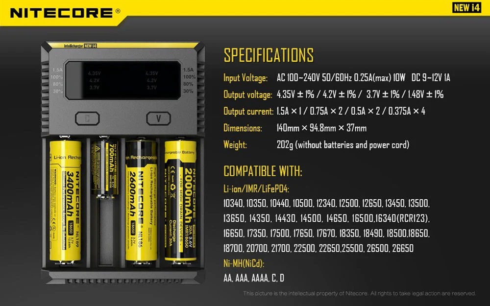 Зарядно Nitecore NEW i4 за четири батерии 18