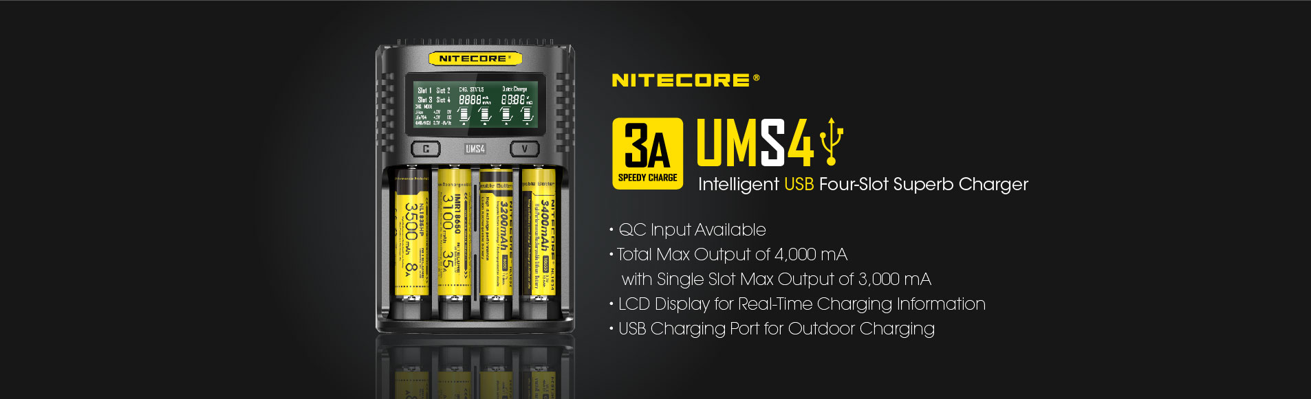 Зарядно Nitecore UMS4 за четири батерии 13