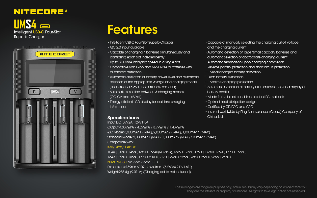 Зарядно Nitecore UMS4 за четири батерии 30