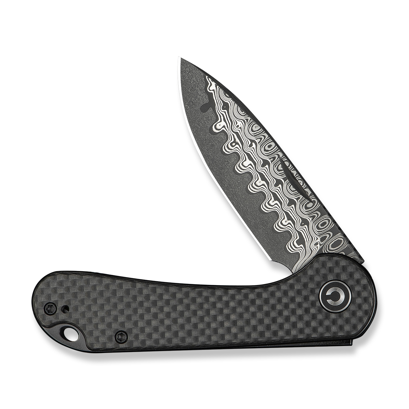 CIVIVI Elementum Slip Joint Twill Carbon Fiber Damascus 2