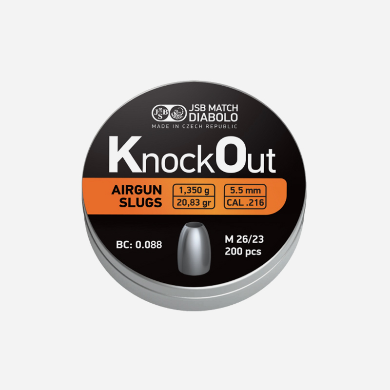 Чашки С-ми JSB KO Slug 5,5mm 1,350гр 200бр. Чашки С-ми JSB KO Slug 5,5mm 1,350гр 200бр.