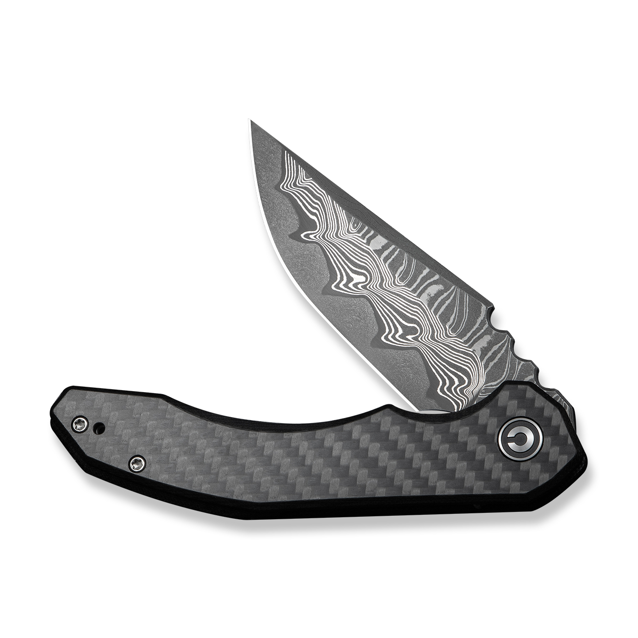 CIVIVI Bluetick Damascus Carbon Fiber Overlay On Black G10 3