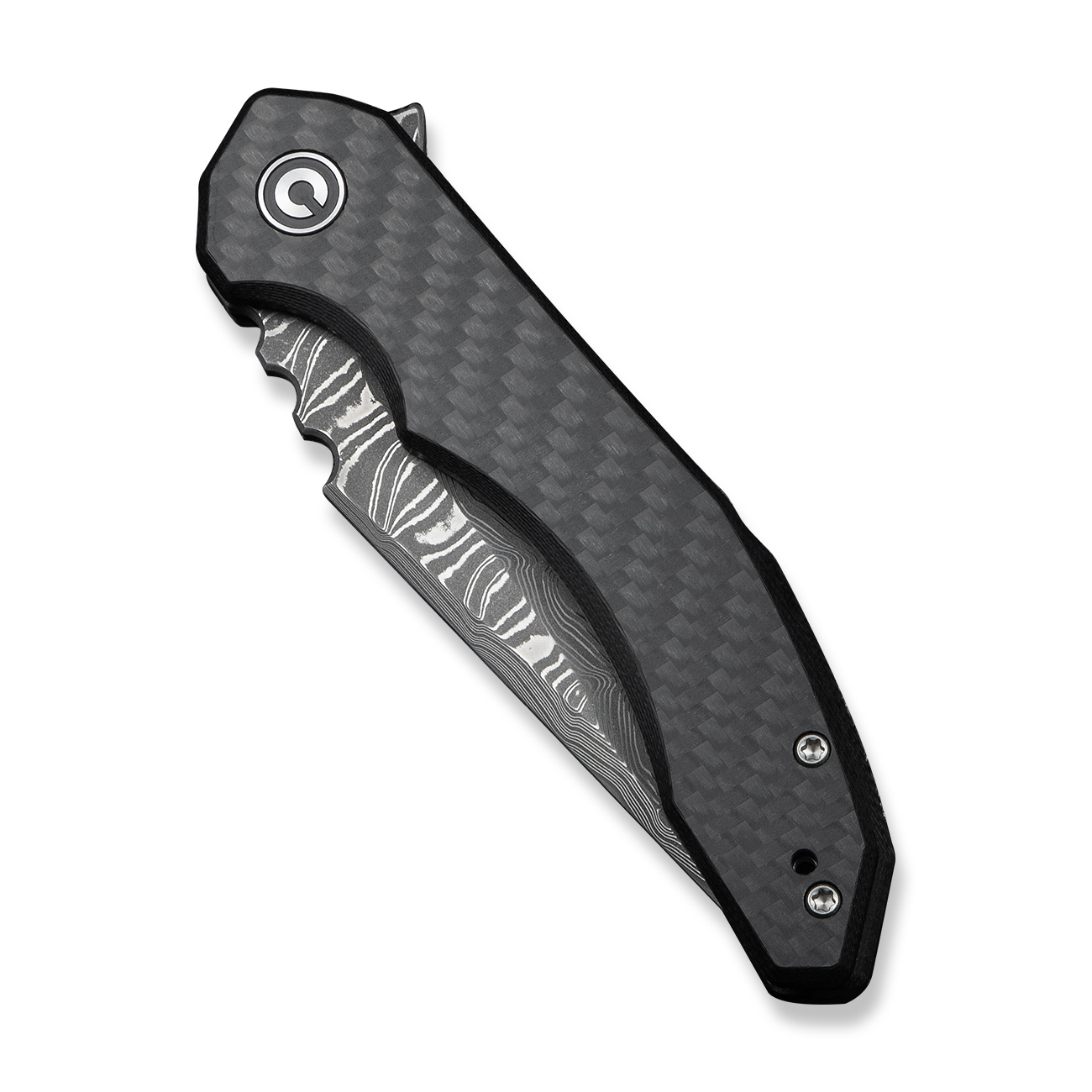 CIVIVI Bluetick Damascus Carbon Fiber Overlay On Black G10 4