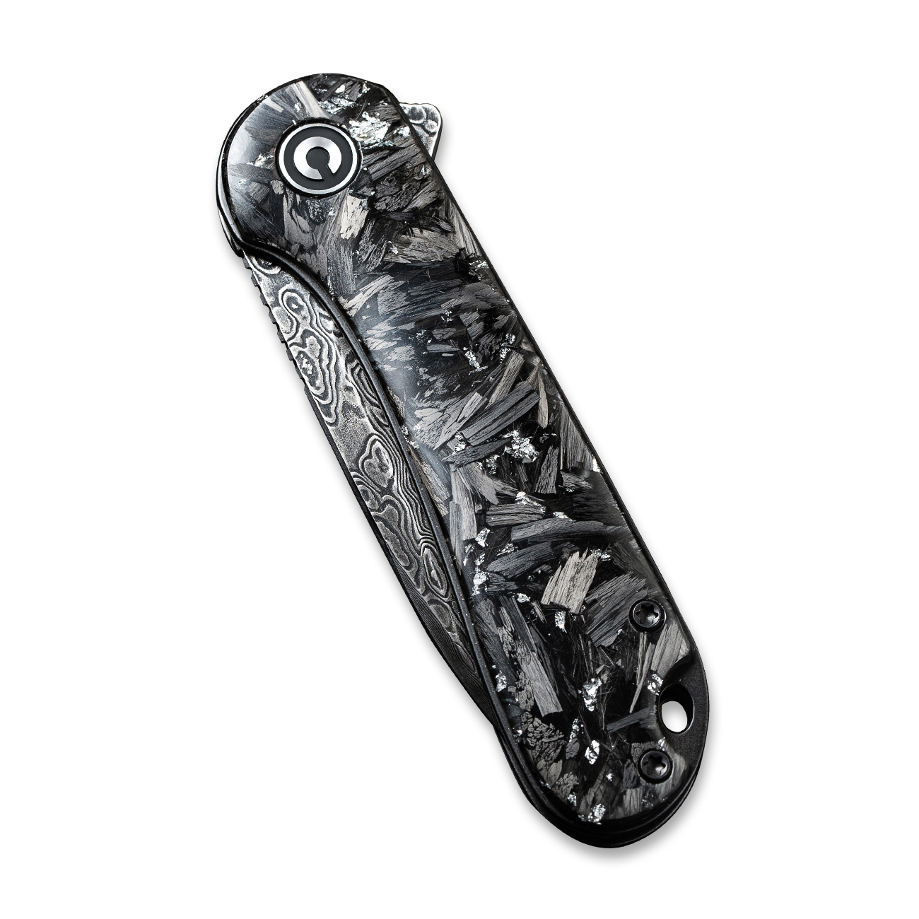 CIVIVI Elementum Damascus Shredded Carbon Fiber And Silvery Shred In Clear Resin 5