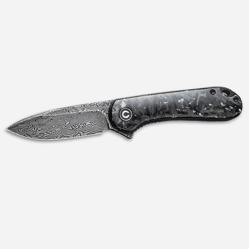 CIVIVI Elementum Damascus Shredded Carbon Fiber And Silvery Shred In Clear Resin