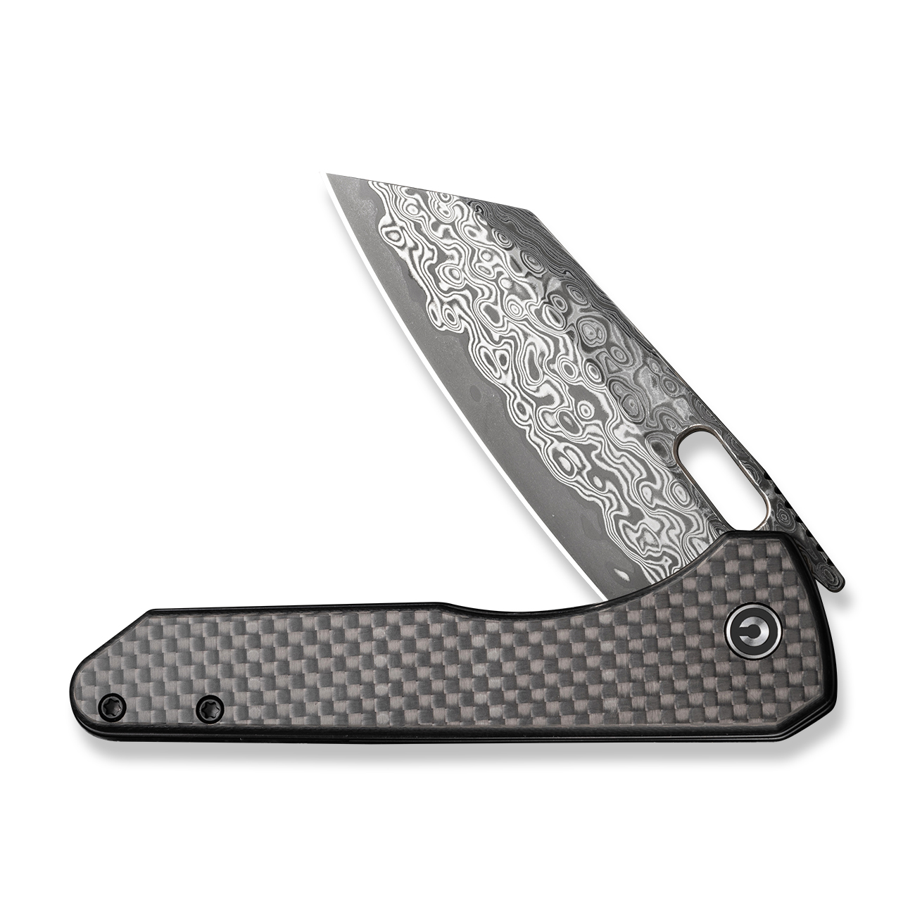CIVIVI Nugz Twill Carbon Fiber Overlay On Black G10 Damascus 3
