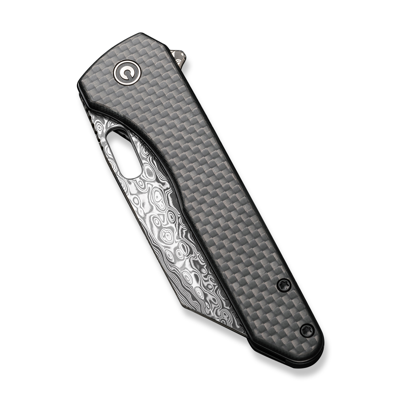 CIVIVI Nugz Twill Carbon Fiber Overlay On Black G10 Damascus 4