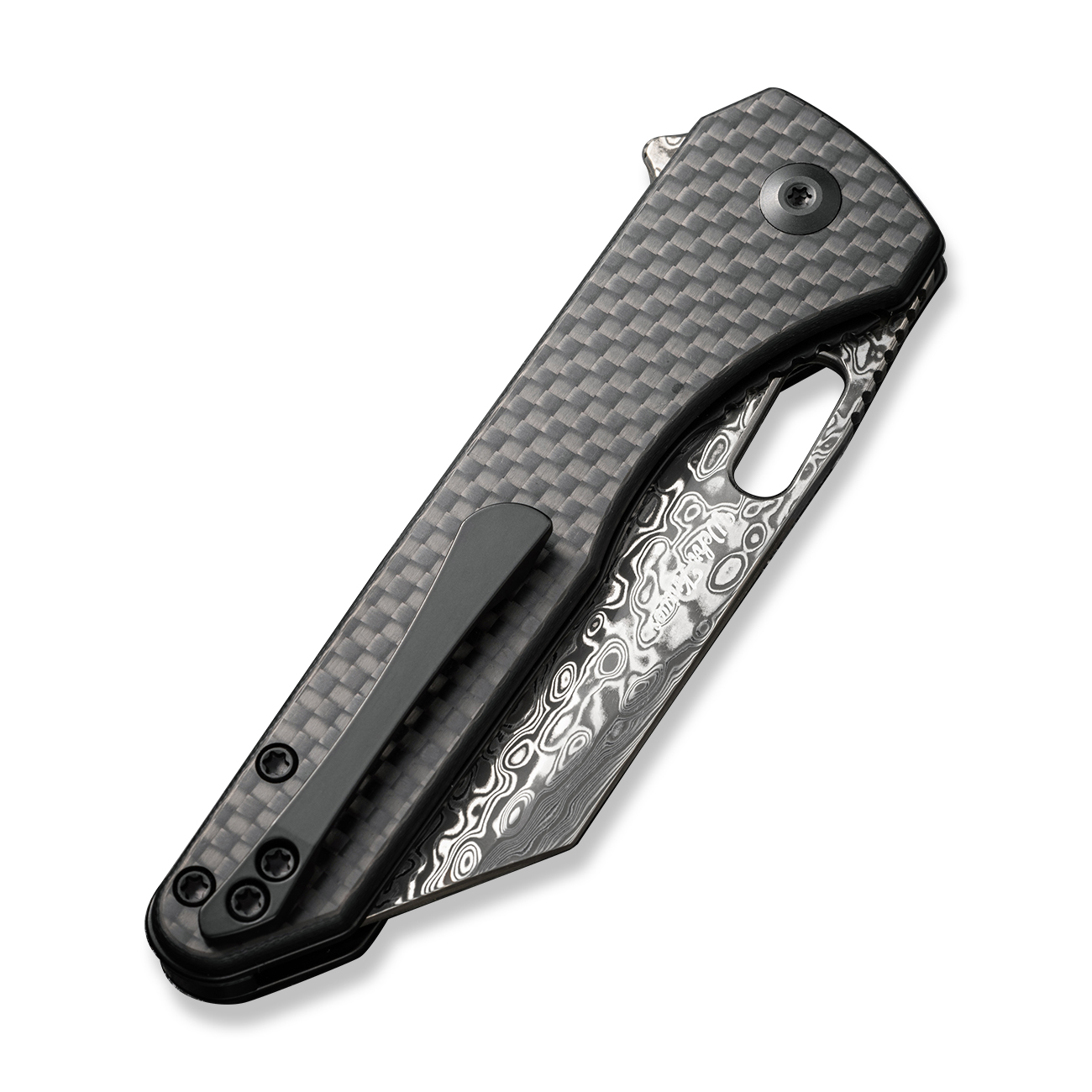 CIVIVI Nugz Twill Carbon Fiber Overlay On Black G10 Damascus 5