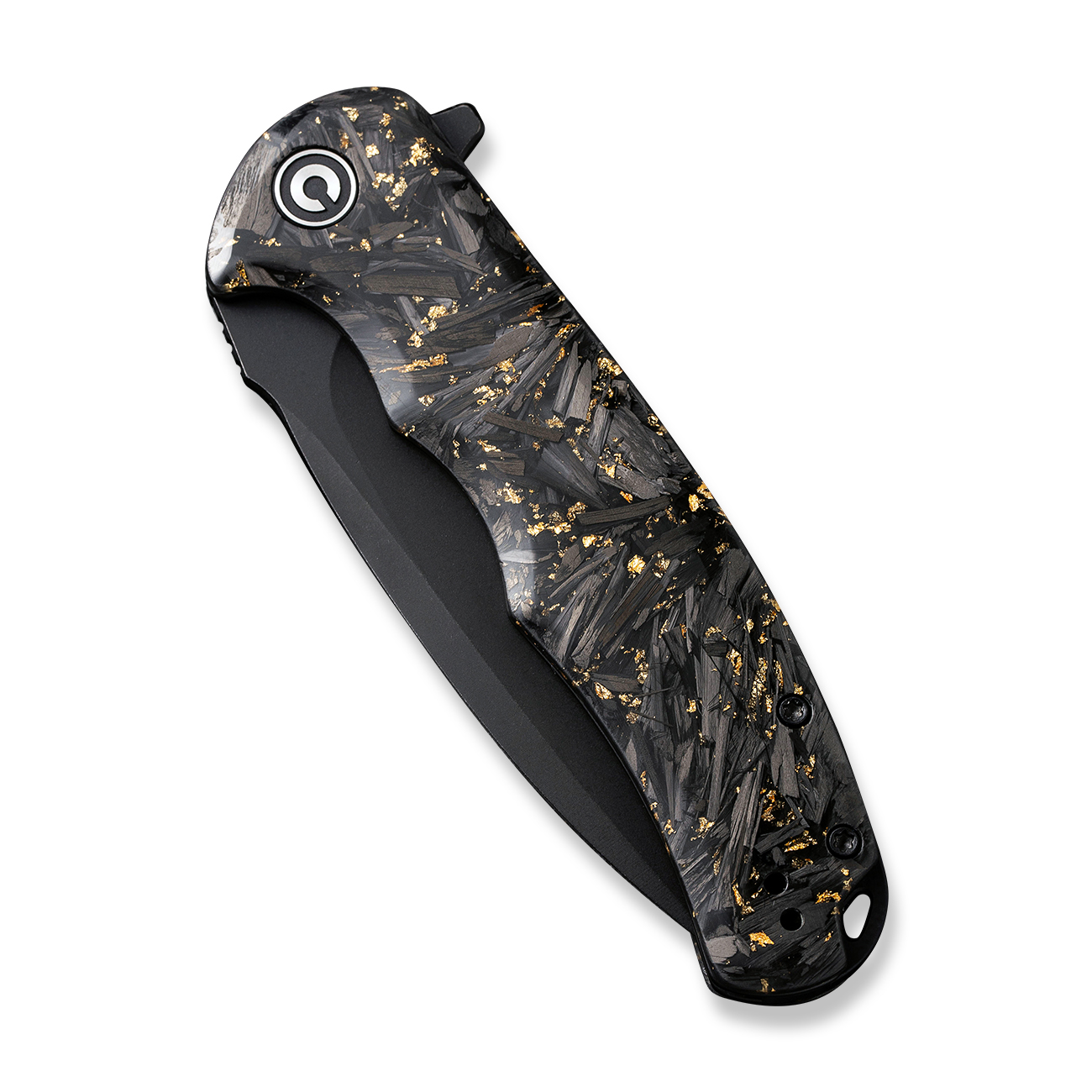 CIVIVI Praxis Shredded Carbon Fiber And Golden Shred In Clear Resin 6