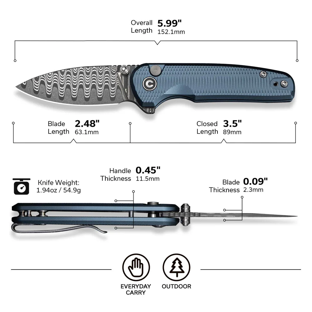 CIVIVI Mini Shakan Blue Aluminum Handle 6