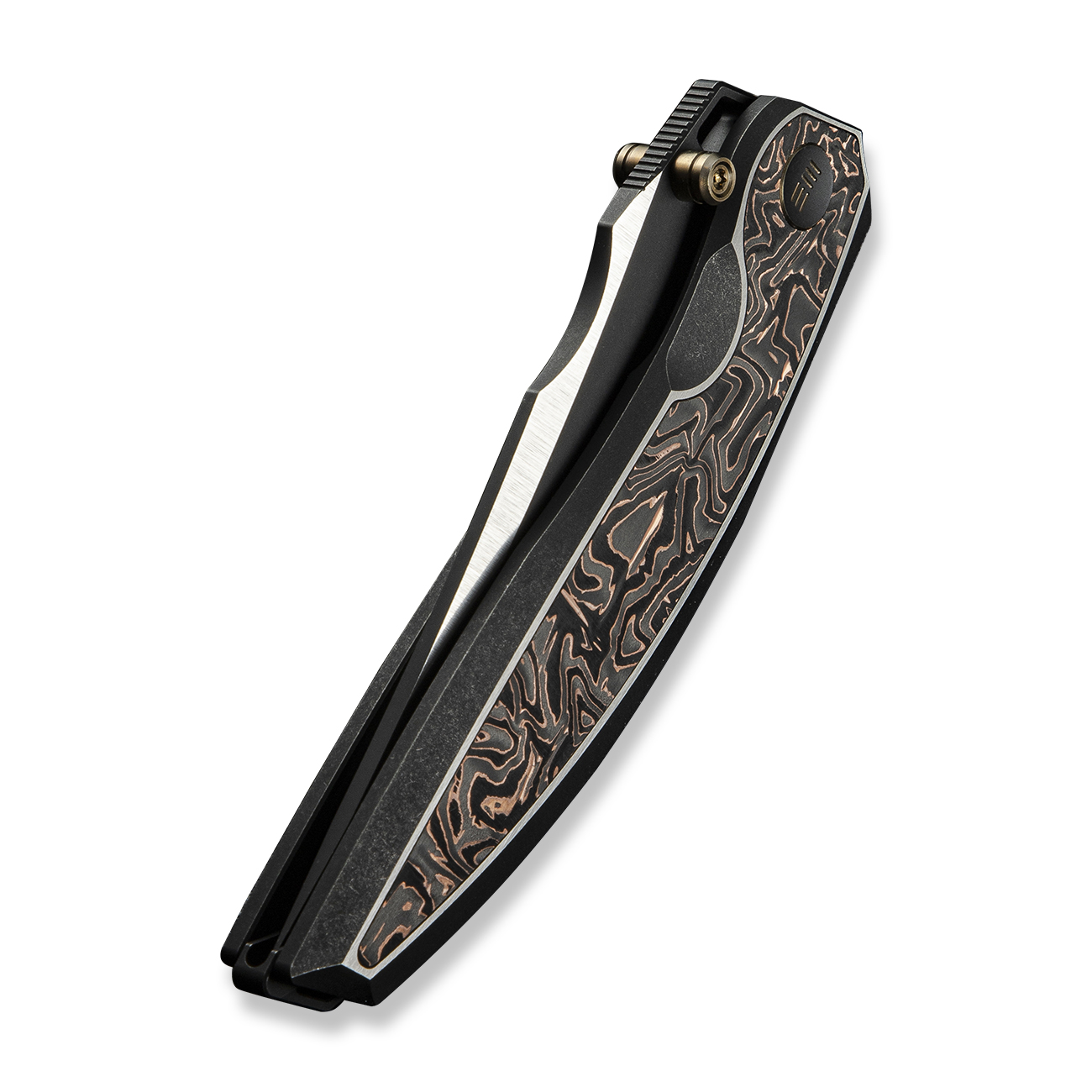 WEKNIFE Quinseris Black Titanium Handle With Copper Foil Carbon Fiber Inlay 7