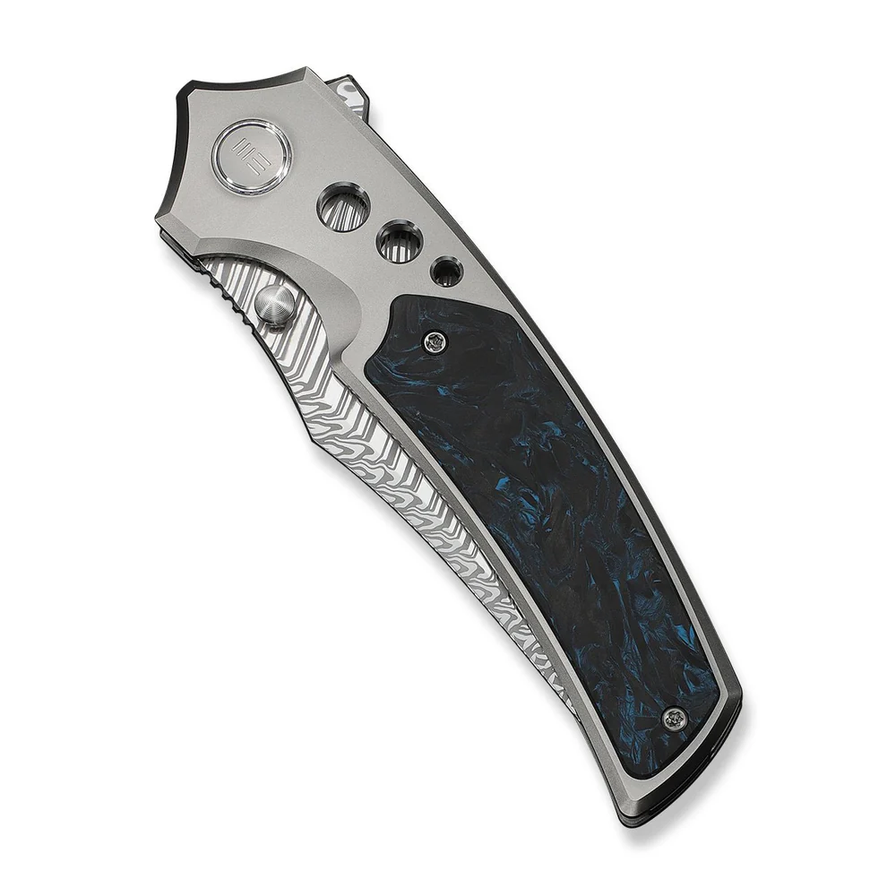 WEKNIFE Skynix Gray Titanium Handle With Black & Blue Carbon Fiber Inlay Damascus 3