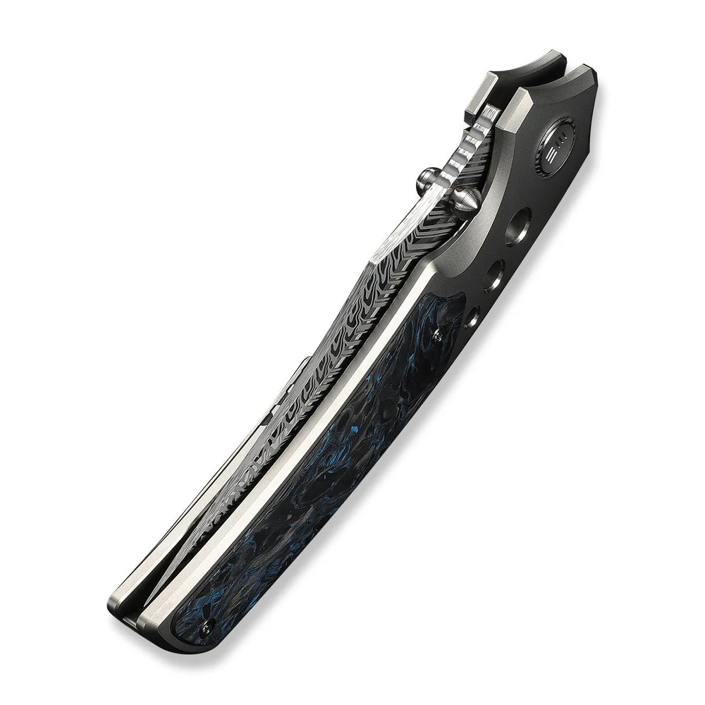 WEKNIFE Skynix Gray Titanium Handle With Black & Blue Carbon Fiber Inlay Damascus 6