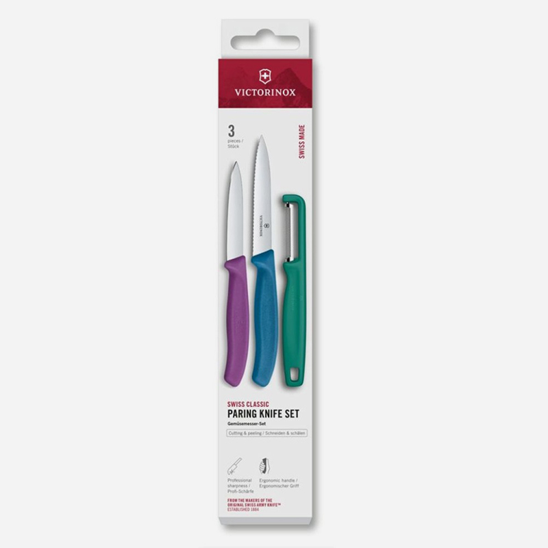 Комплект Victorinox Swiss Classic, I-белачка, два ножа, цветни Stainless Steel PР