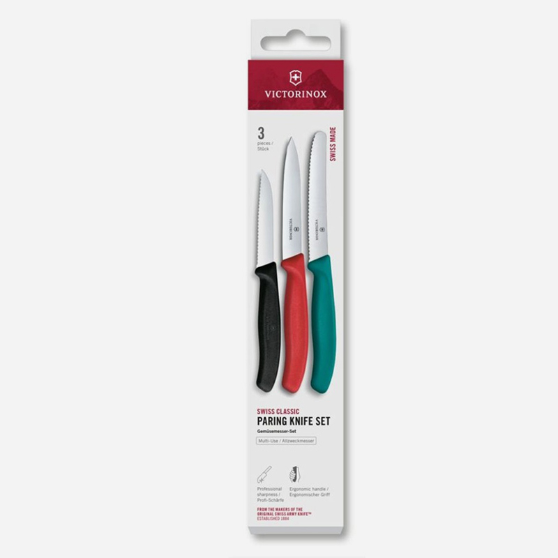 Комплект Victorinox Swiss Classic, три цветни ножа с право и назъбено острие Stainless Steel PР