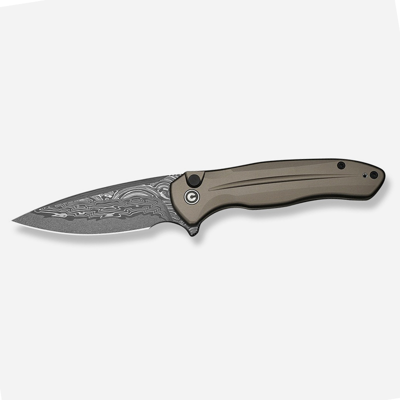 Джобен нож CIVIVI Button Lock Kitefin Brownish Gray Aluminum Damascus