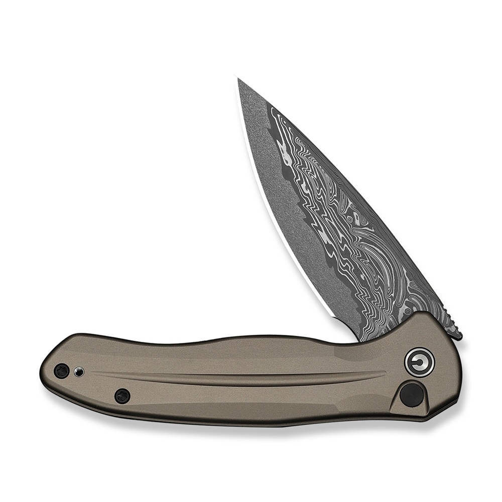 Джобен нож CIVIVI Button Lock Kitefin Brownish Gray Aluminum Damascus 3
