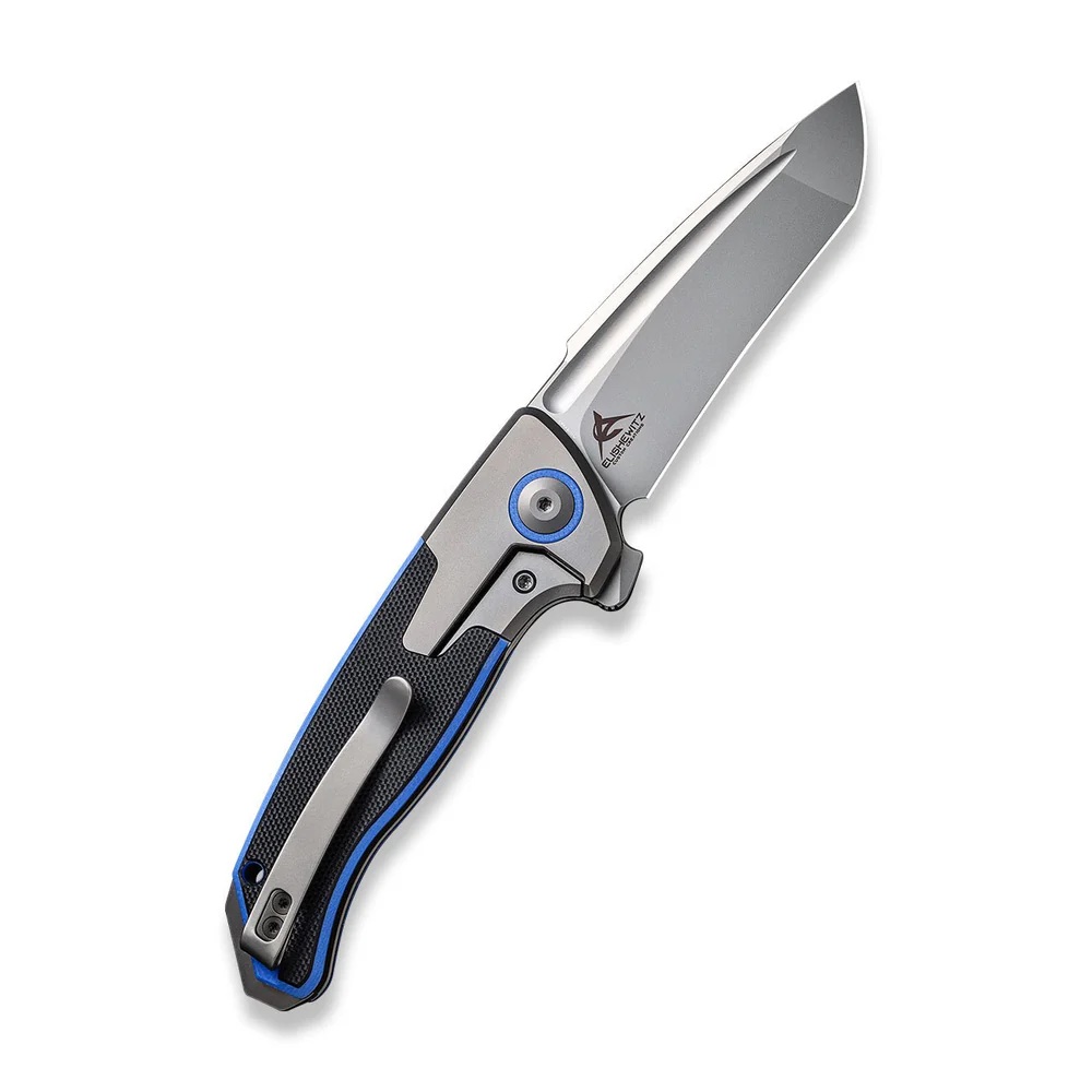 Нож WEKNIFE Press Check CPM 20CV Gray Titanium With Black/Blue G10 Inlay