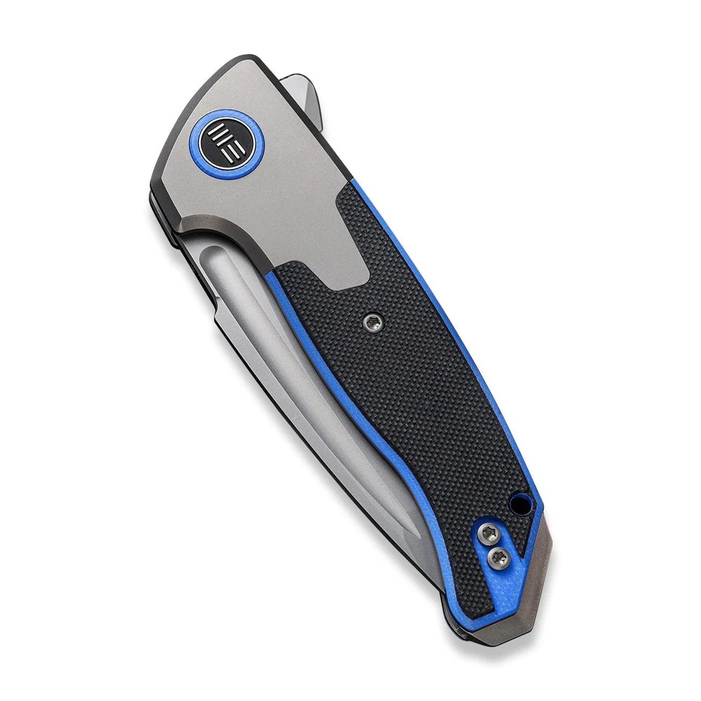 WEKNIFE Press Check Gray Titanium With Black Blue G10 Inlay 5