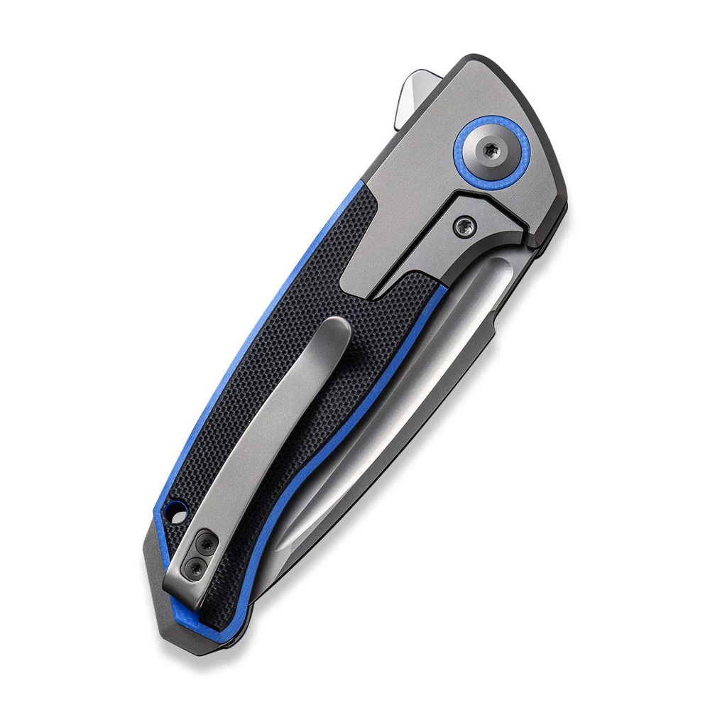 WEKNIFE Press Check Gray Titanium With Black Blue G10 Inlay 6