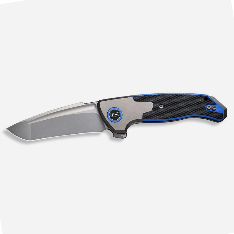 Нож WEKNIFE Press Check CPM 20CV Gray Titanium With Black/Blue G10 Inlay